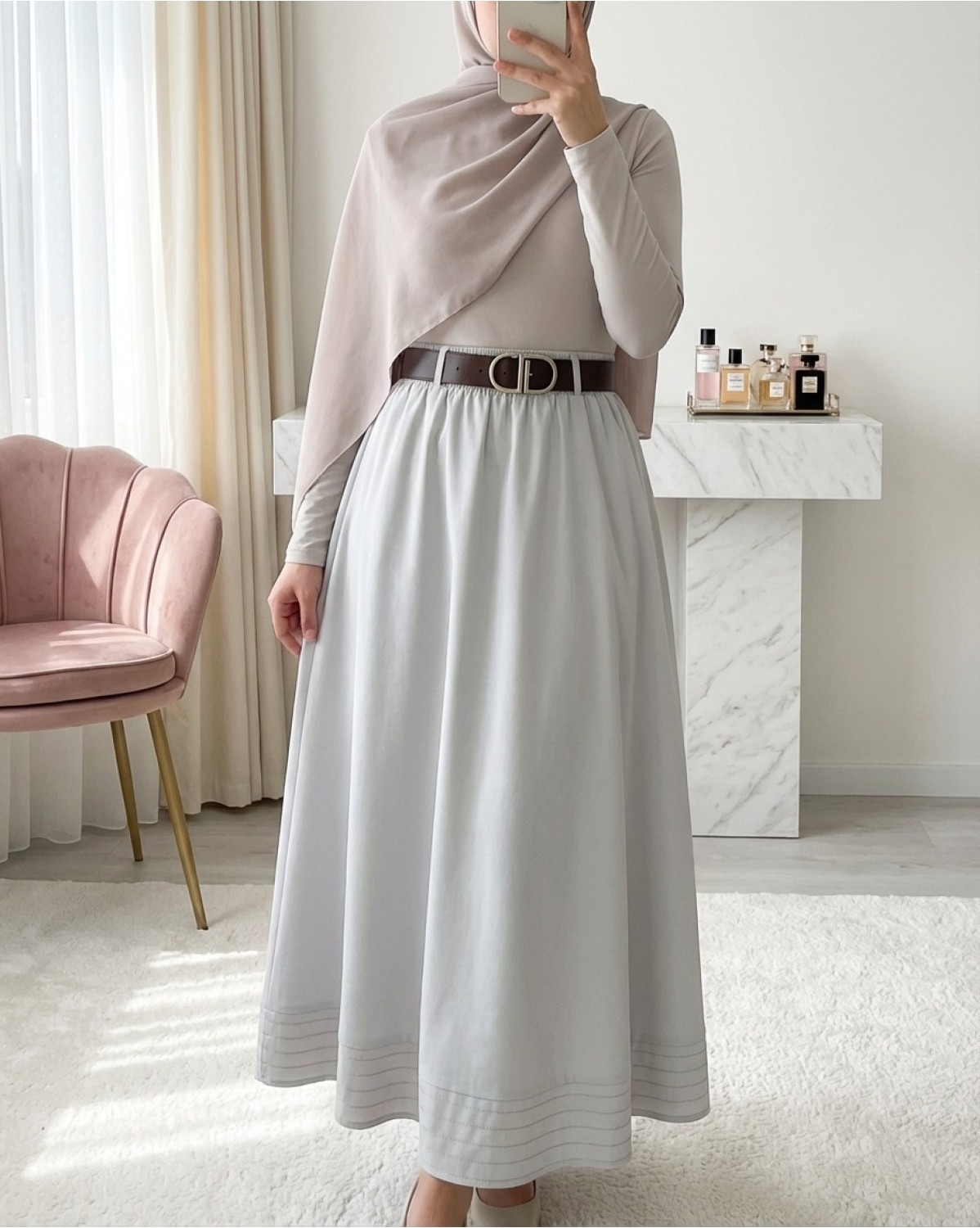 Moda Morfo Etek Ucu Dikiş Detaylı Beli Lastikli Astarlı İthal Soft Gabardin Etek -Bordo görsel 2