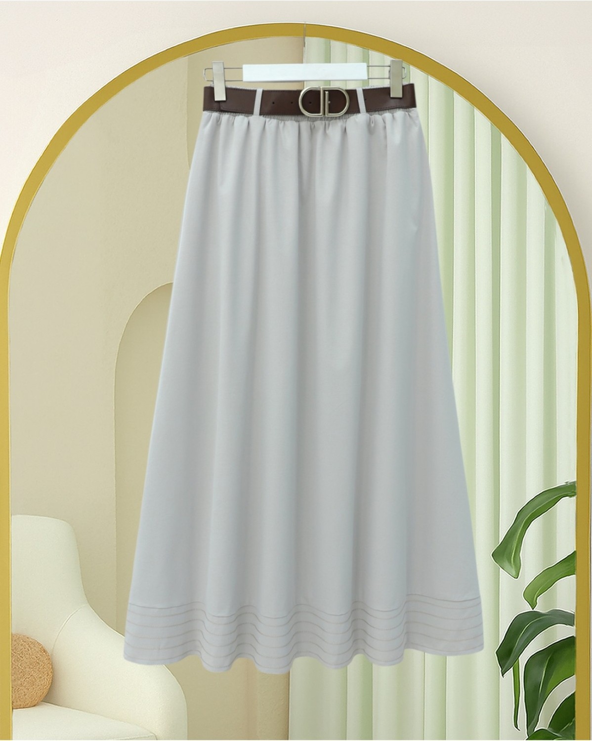 Moda Morfo Etek Ucu Dikiş Detaylı Beli Lastikli Astarlı İthal Soft Gabardin Etek -Bordo görsel 3