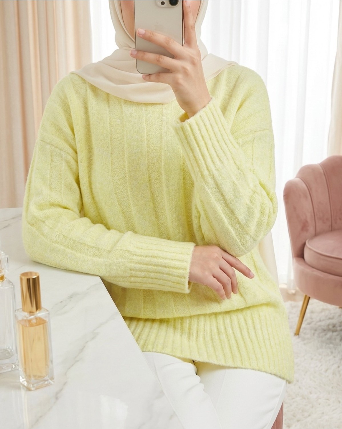 Moda Morfo Yarım Boğazlı Şerit Desenli Yumoş Triko Kazak -Beyaz