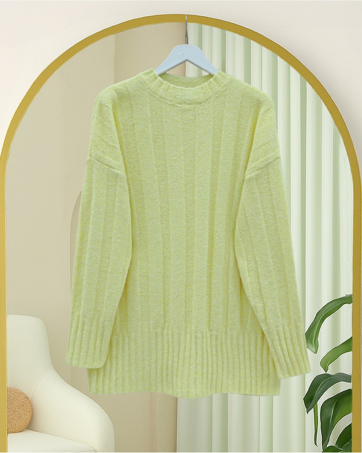 Moda Morfo Yarım Boğazlı Şerit Desenli Yumoş Triko Kazak -Beyaz görsel 4