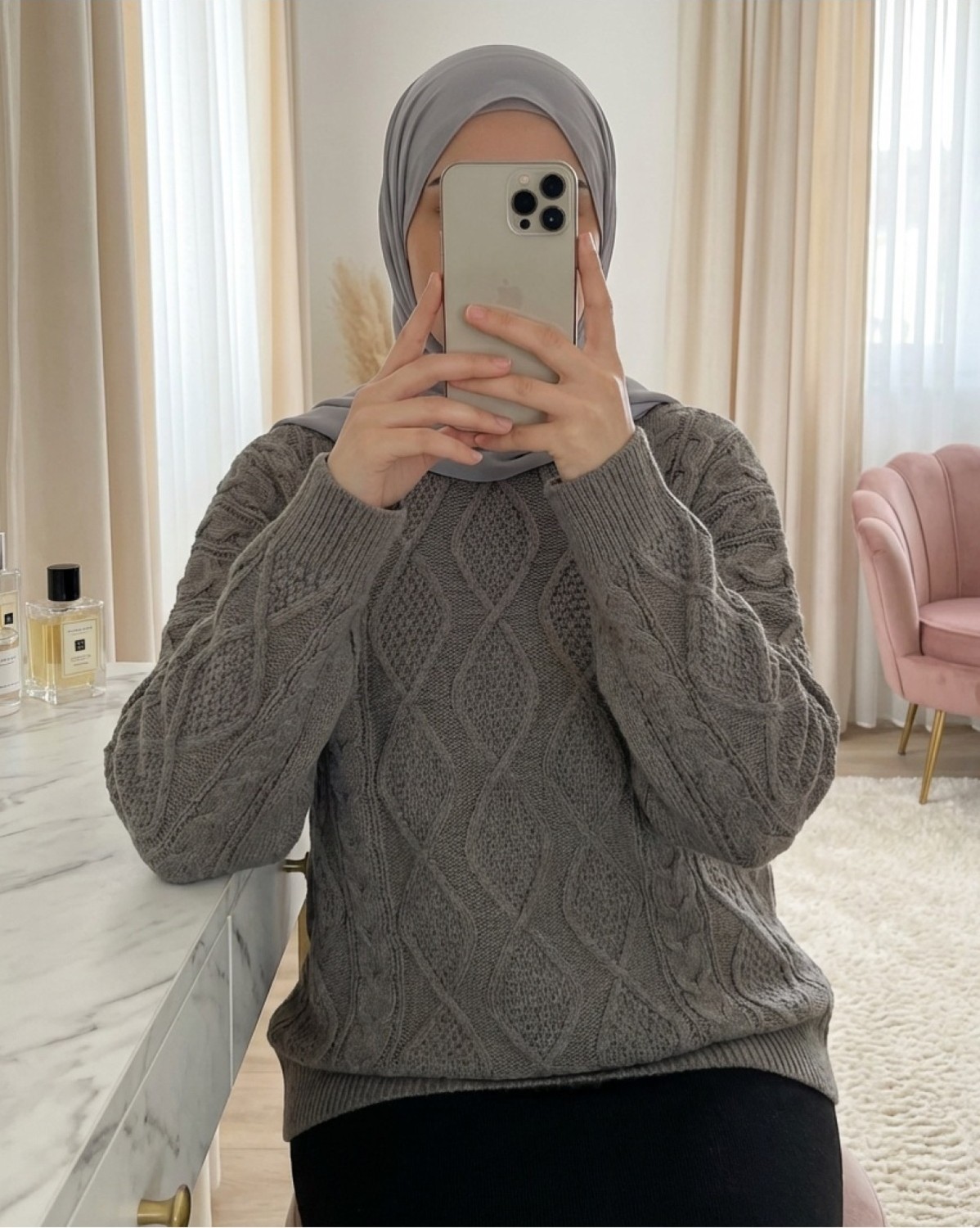 Moda Morfo Petek Desen Kışlık Salaş Triko Kazak -Taş görsel 5