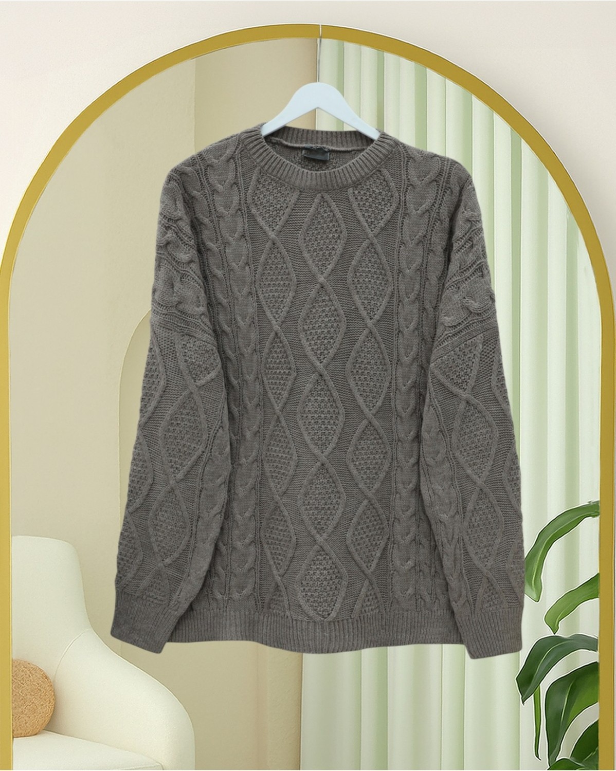 Moda Morfo Petek Desen Kışlık Salaş Triko Kazak -Taş görsel 7
