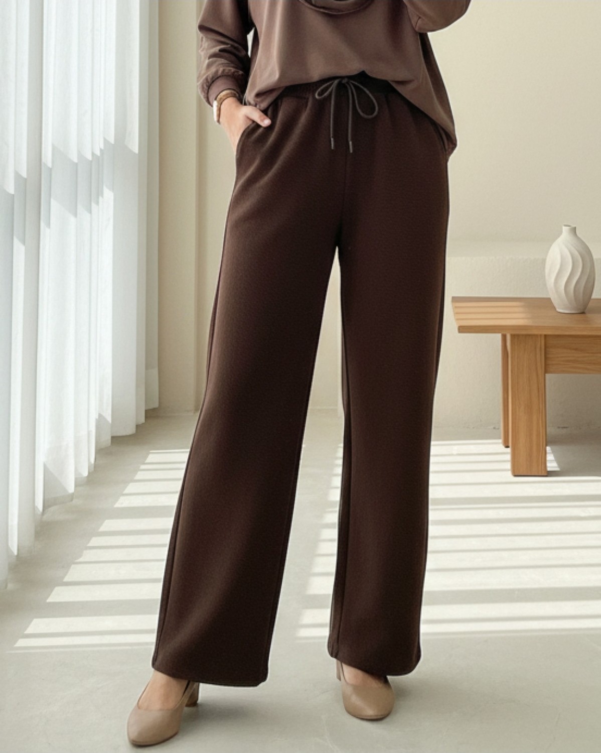 Moda Morfo Cepli Beli Bağcıklı Zra Krep Pantolon -K. Kahve görsel 8