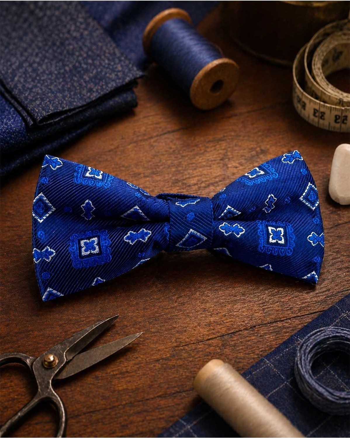 Kravatkolik Mavi Motif Ipek Papyon SB215