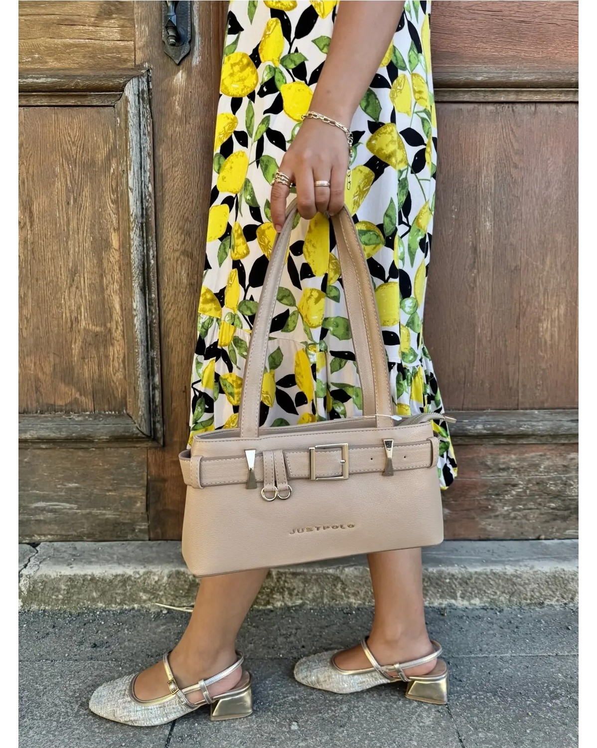 Just Polo Kadın Gold Aksesuarlı Kemer Detaylı Şık El Çantası Shopper Ebat : 14 x 30 cm görsel 4