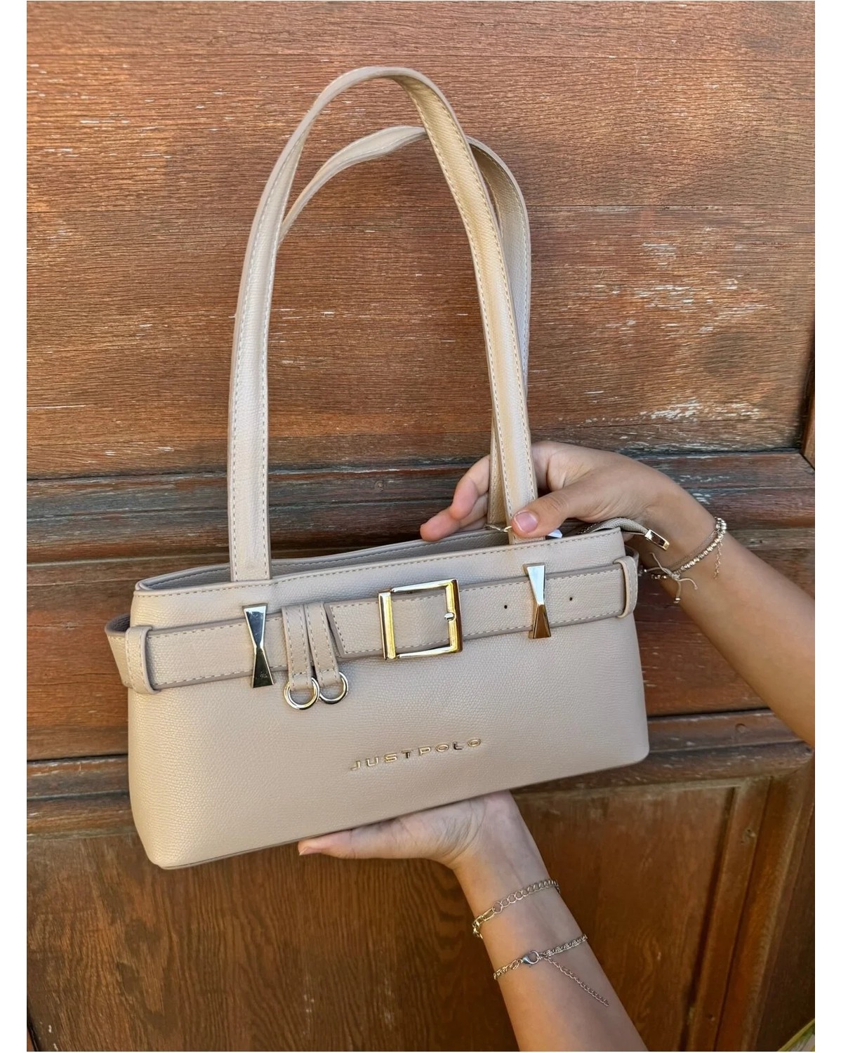 Just Polo Kadın Gold Aksesuarlı Kemer Detaylı Şık El Çantası Shopper Ebat : 14 x 30 cm görsel 5
