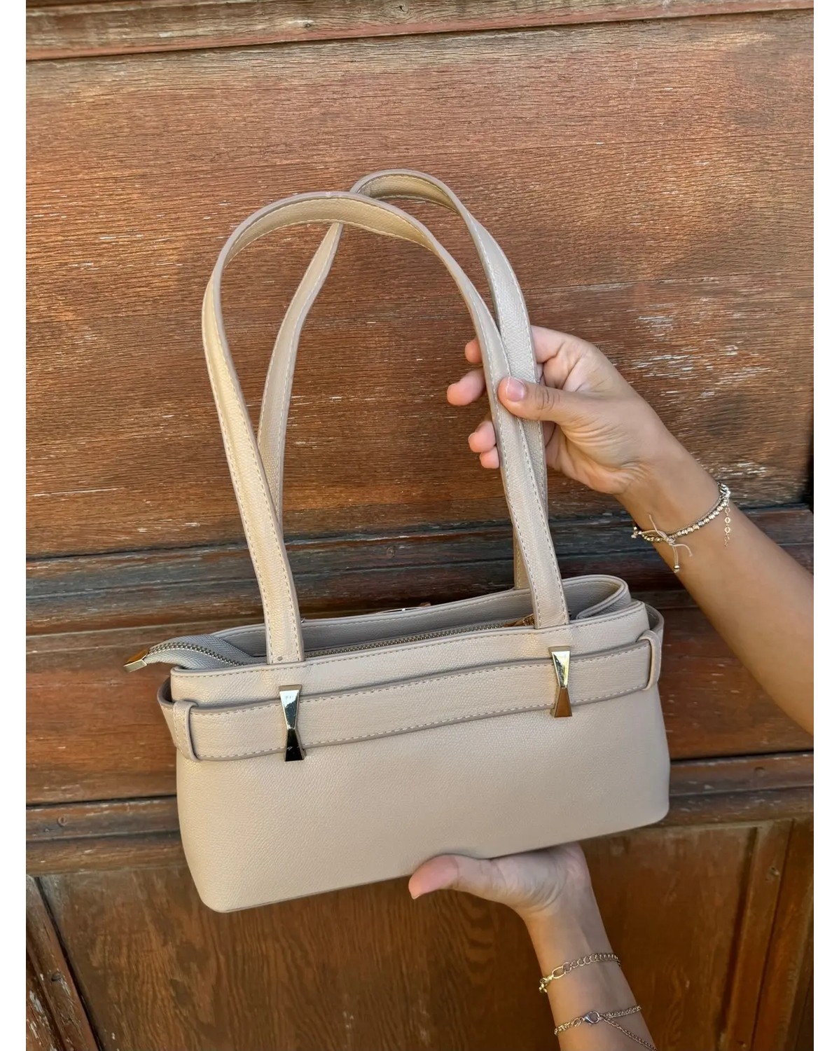 Just Polo Kadın Gold Aksesuarlı Kemer Detaylı Şık El Çantası Shopper Ebat : 14 x 30 cm görsel 6