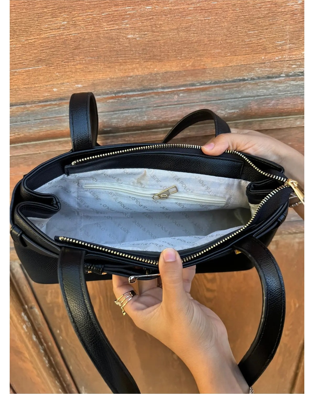 Just Polo Kadın Gold Aksesuarlı Kemer Detaylı Şık El Çantası Shopper Ebat : 14 x 30 cm görsel 7