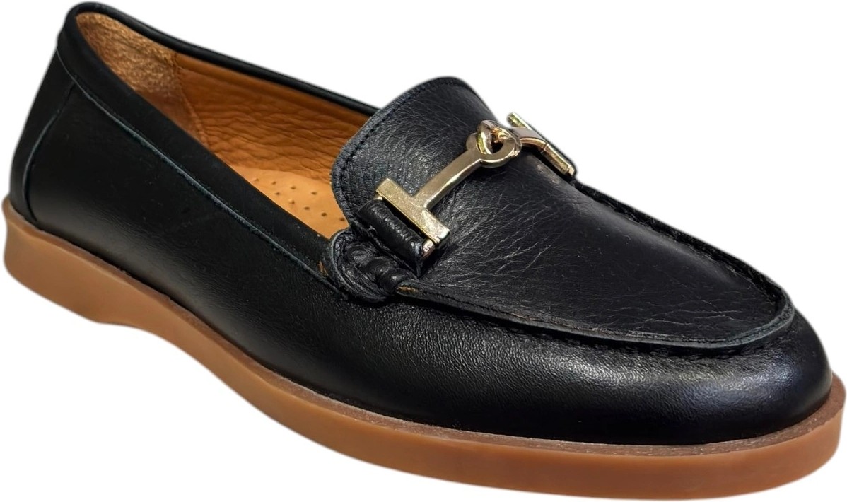 Myfit Shoes 605 Kadın Hakiki Deri Tokalı Loafer Ayakkabı Siyah görsel 3