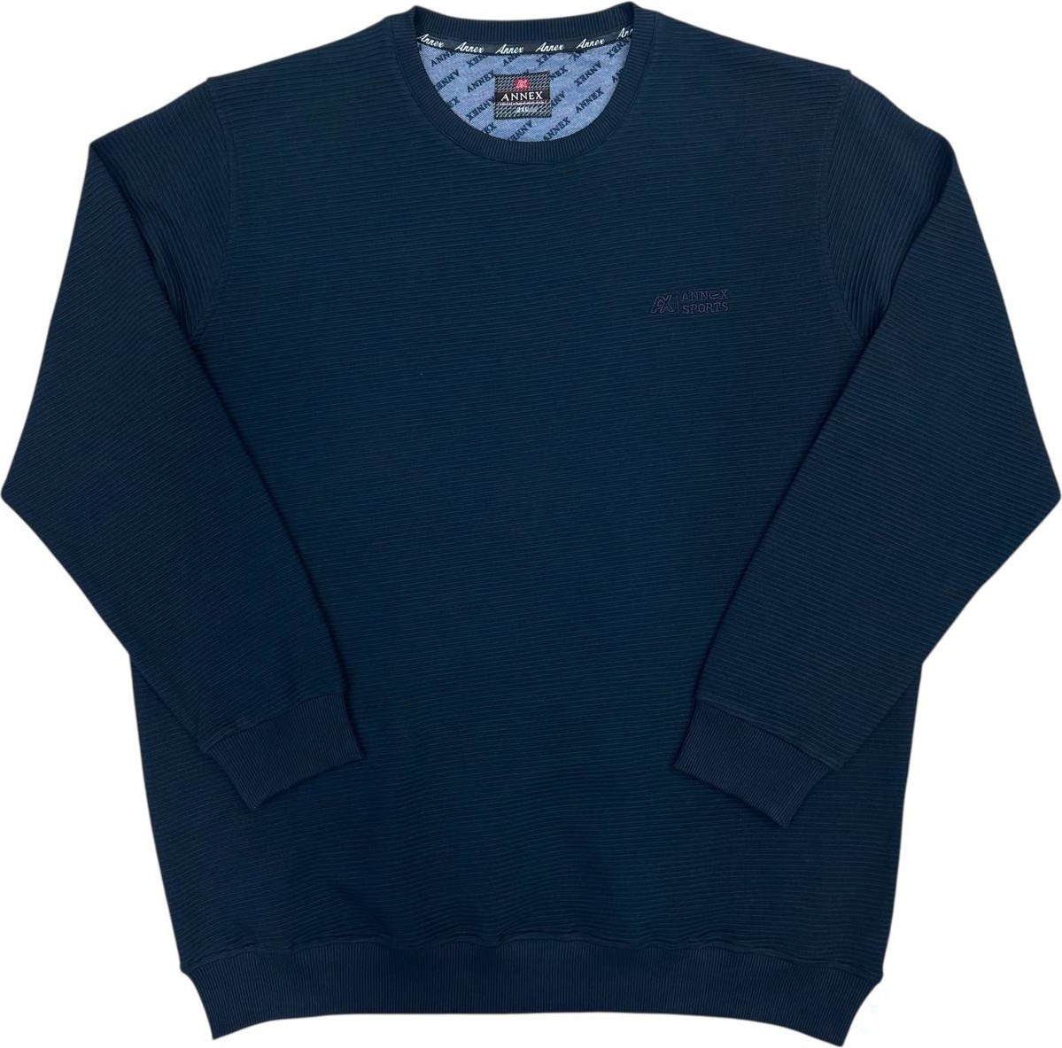 Annex Büyük Beden Erkek Lacivert Bisiklet Yaka Sweatshirt Kısa Kol Orta Kalınlıkta Konforlu Tasarım