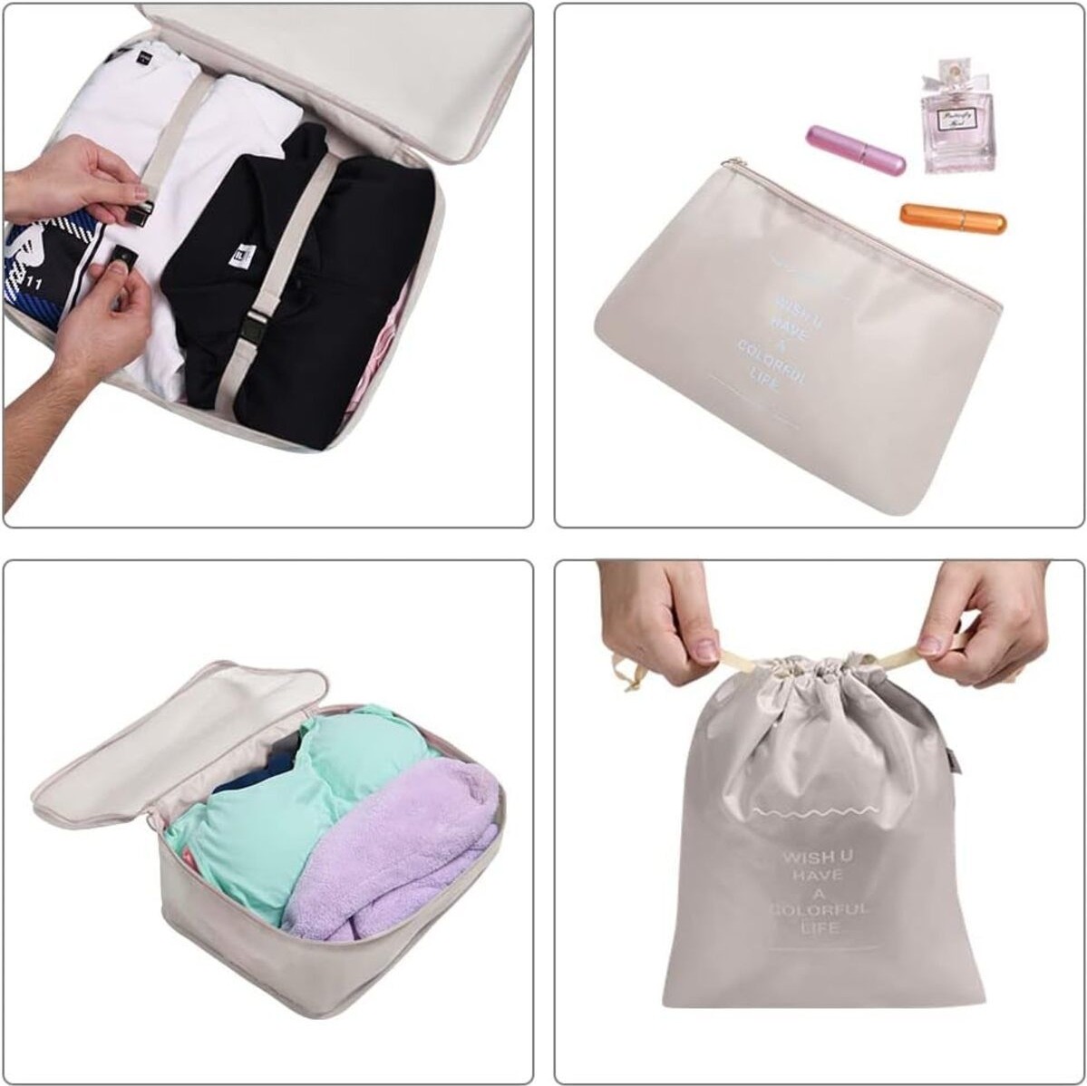 One Kado 8 Parça Seyahat Organizatör Bavul Ambalaj Seti Su Geçirmez Kumaş Saklama Kutuları görsel 3