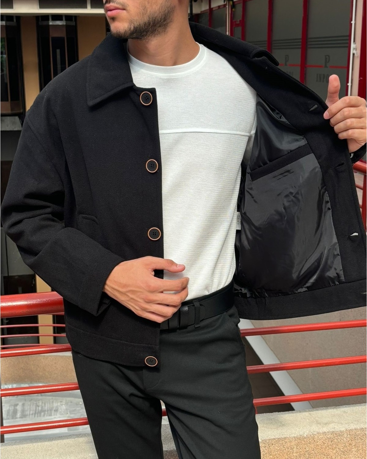 İnpool Gömlek Yaka, Oversize-Fit, Old Money Culture, Düğmeli, Kaşe Kumaş Ceket 24USEC05 görsel 2