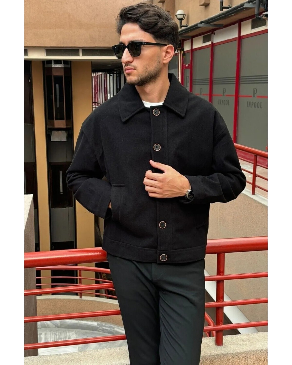 İnpool Gömlek Yaka, Oversize-Fit, Old Money Culture, Düğmeli, Kaşe Kumaş Ceket 24USEC05 görsel 6