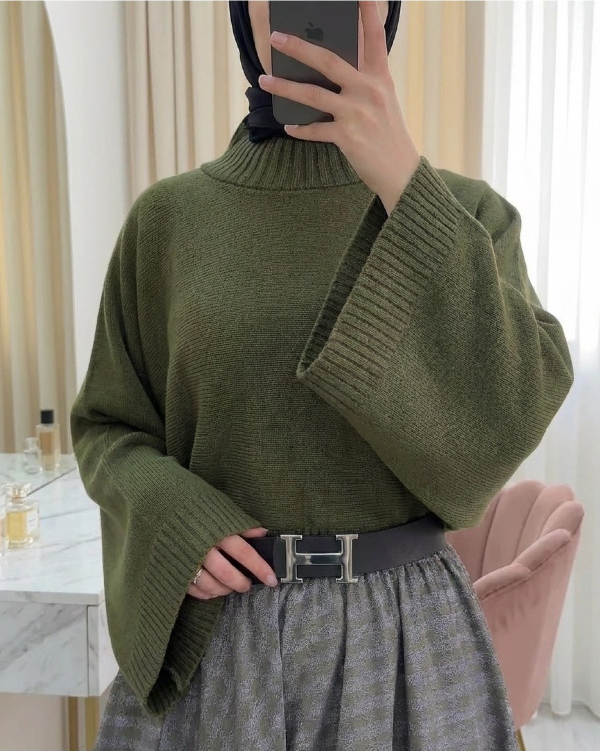 Moda Morfo Yarım Boğaz Krop Triko Kazak -İndigo görsel 2