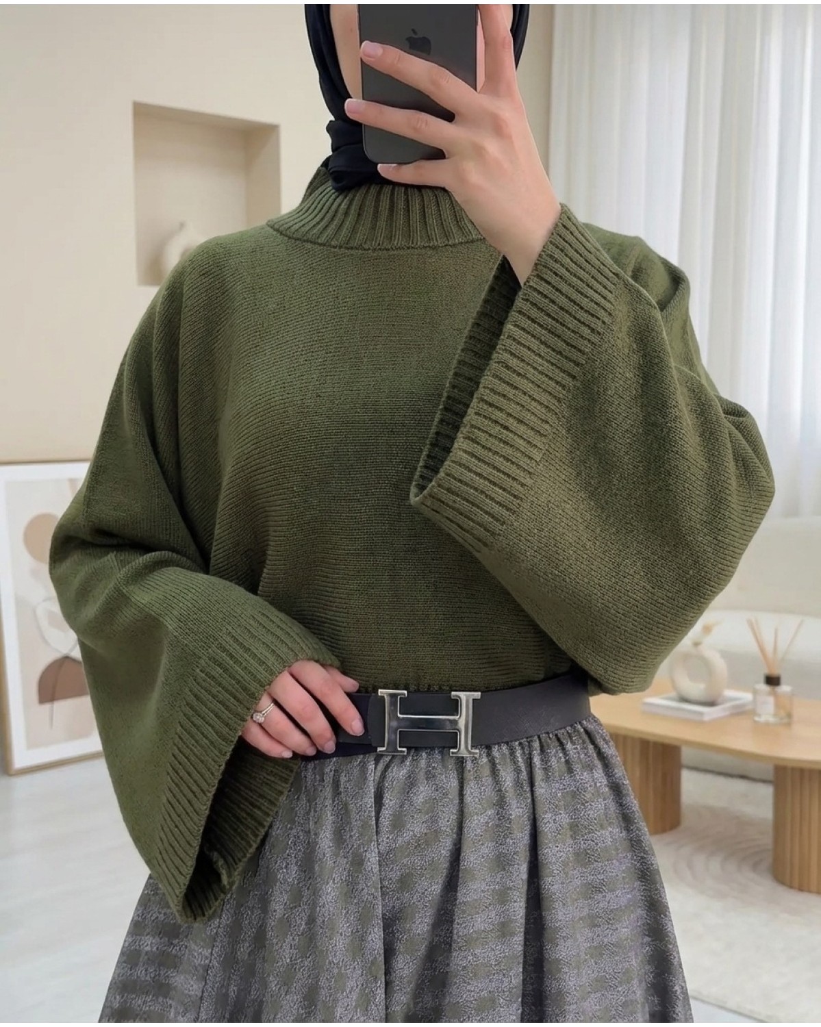 Moda Morfo Yarım Boğaz Krop Triko Kazak -İndigo görsel 3