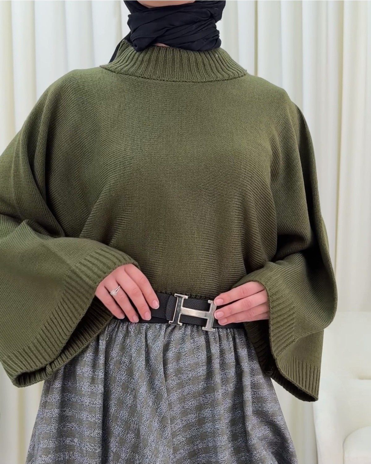 Moda Morfo Yarım Boğaz Krop Triko Kazak -İndigo görsel 5