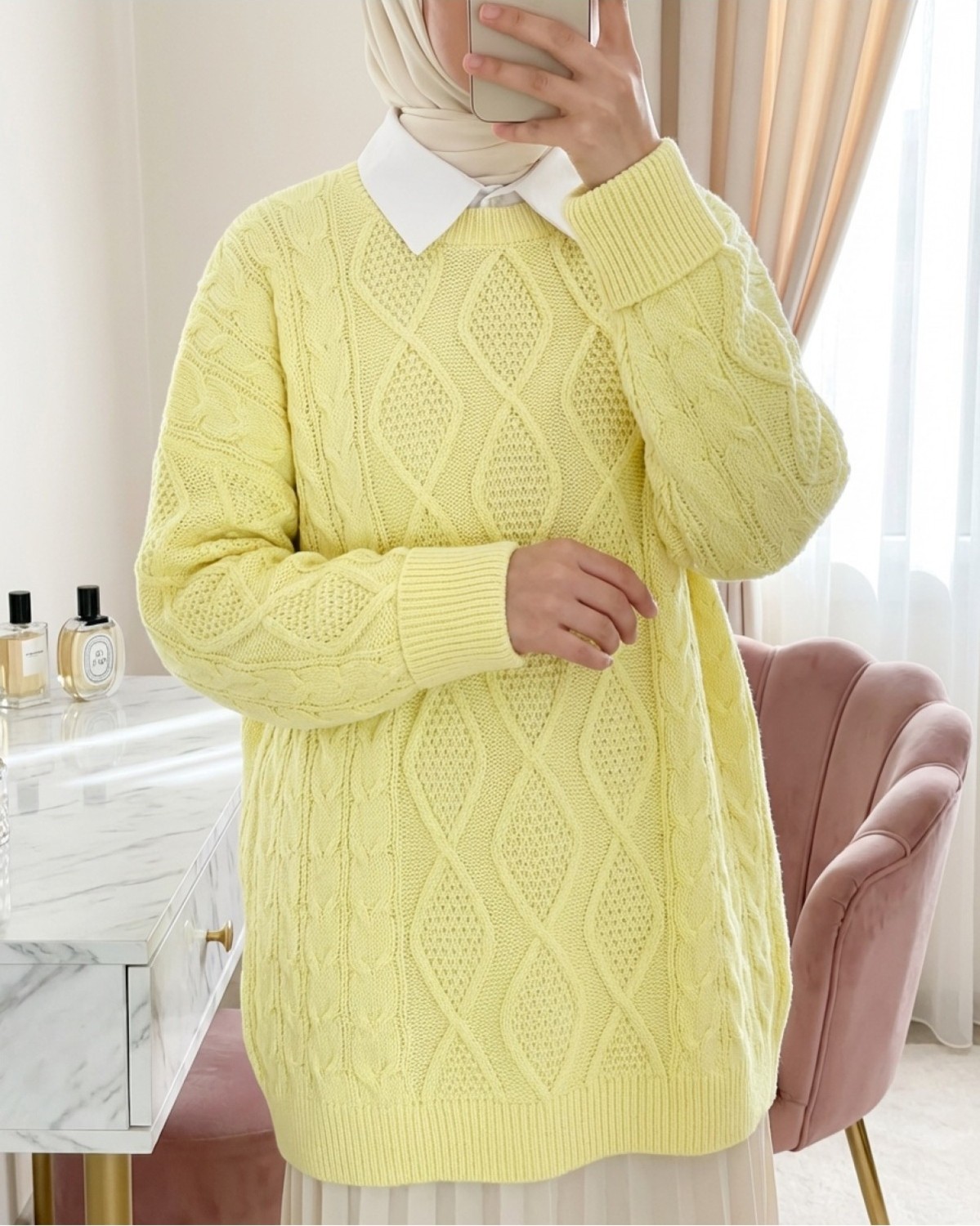 Moda Morfo Petek Desen Kışlık Salaş Triko Kazak -Taş