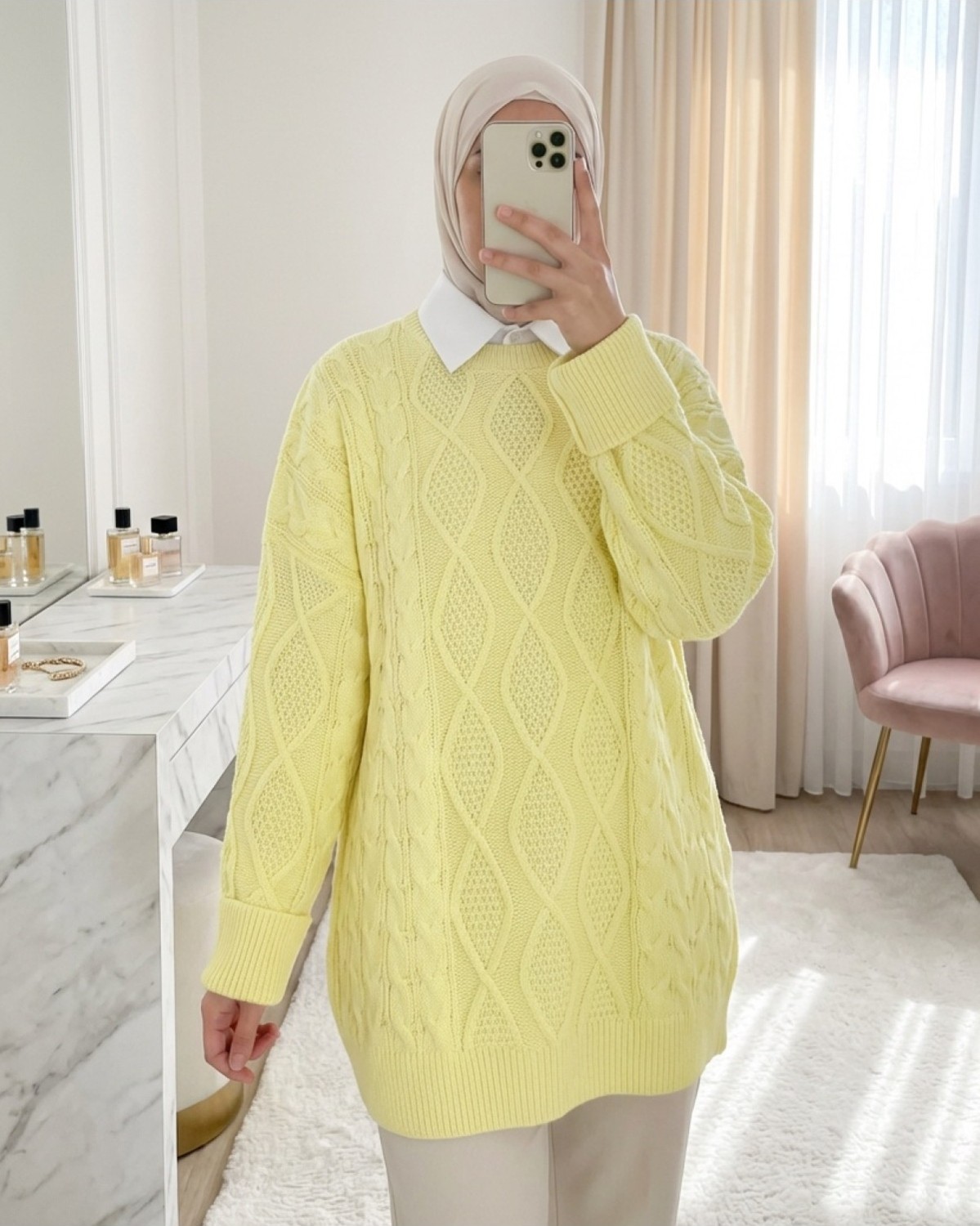 Moda Morfo Petek Desen Kışlık Salaş Triko Kazak -Taş görsel 2