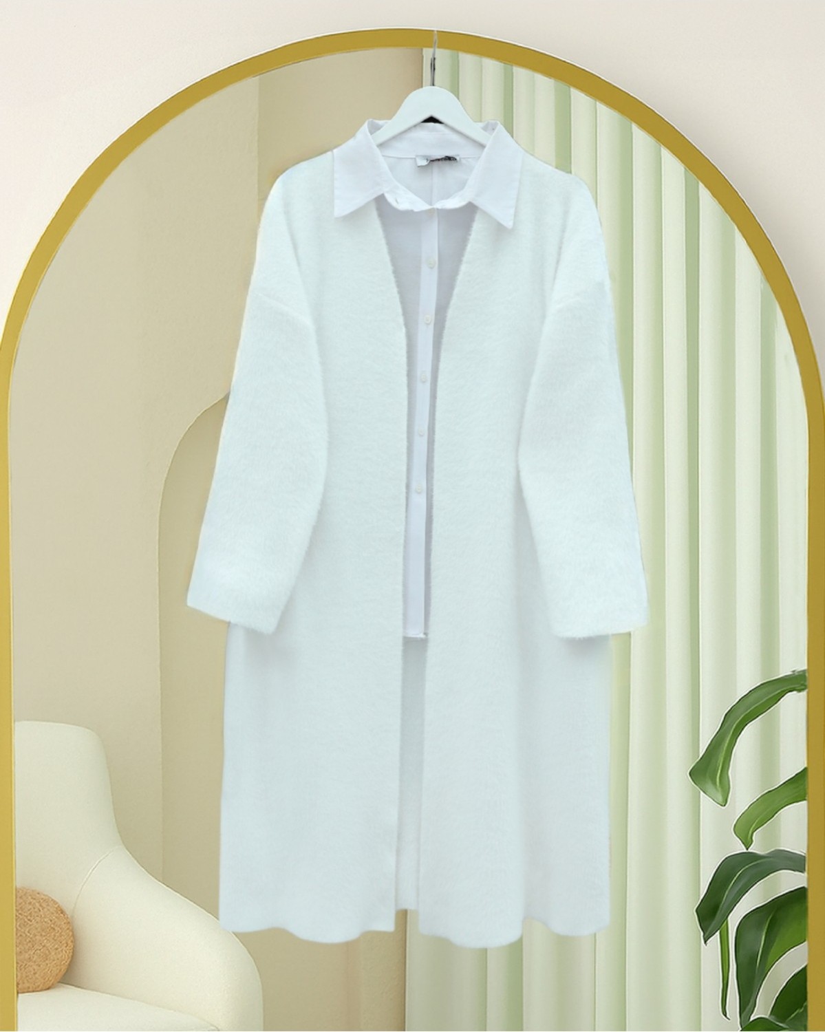 Moda Morfo Sakallı Uzun Yumoş Hırka -Beyaz görsel 6