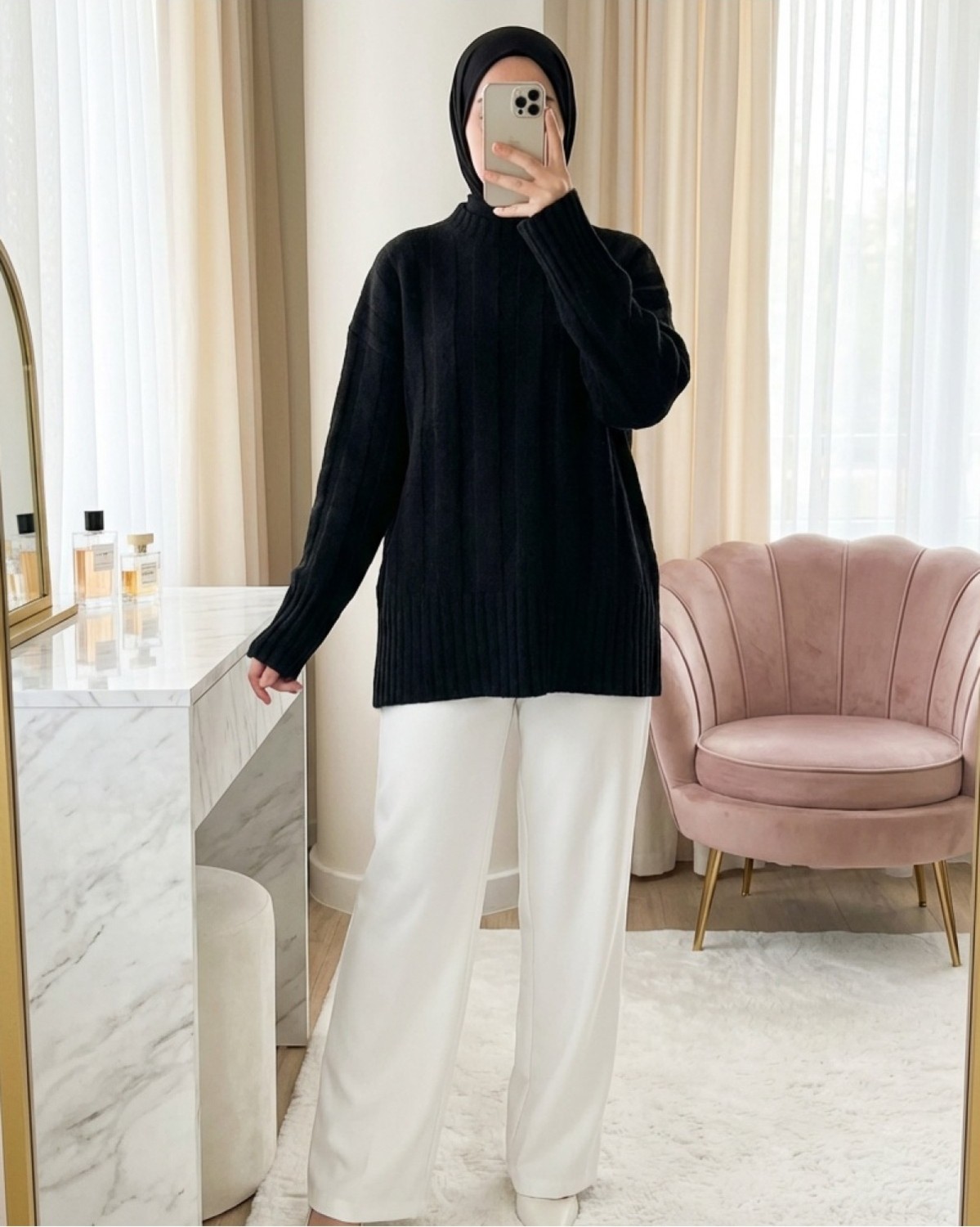 Moda Morfo Yarım Boğazlı Şerit Desenli Yumoş Triko Kazak -Beyaz görsel 7