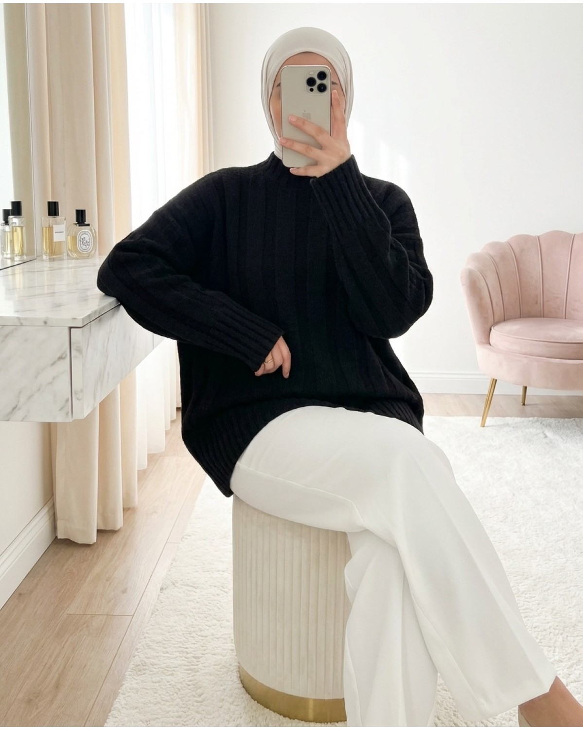 Moda Morfo Yarım Boğazlı Şerit Desenli Yumoş Triko Kazak -Beyaz görsel 8