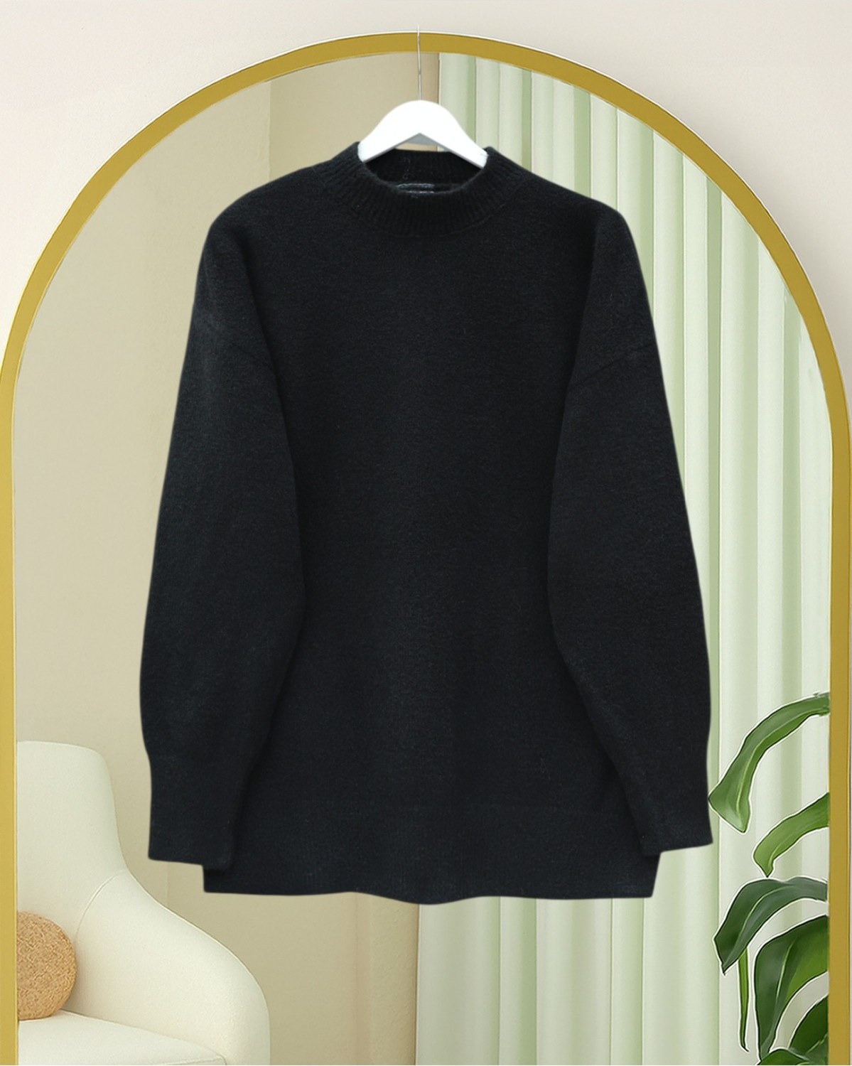 Moda Morfo Yarım Boğazlı Yumoş Salaş Triko Kazak -Siyah görsel 3