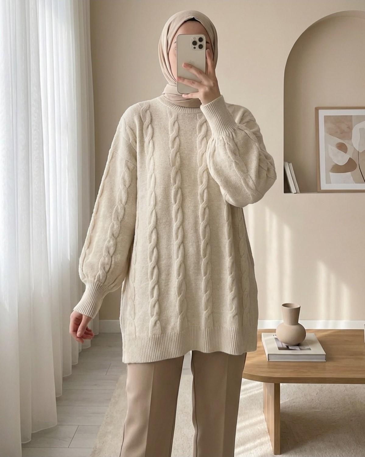 Moda Morfo Saç Örgü Desen Yumoş Triko Kazak -Gri