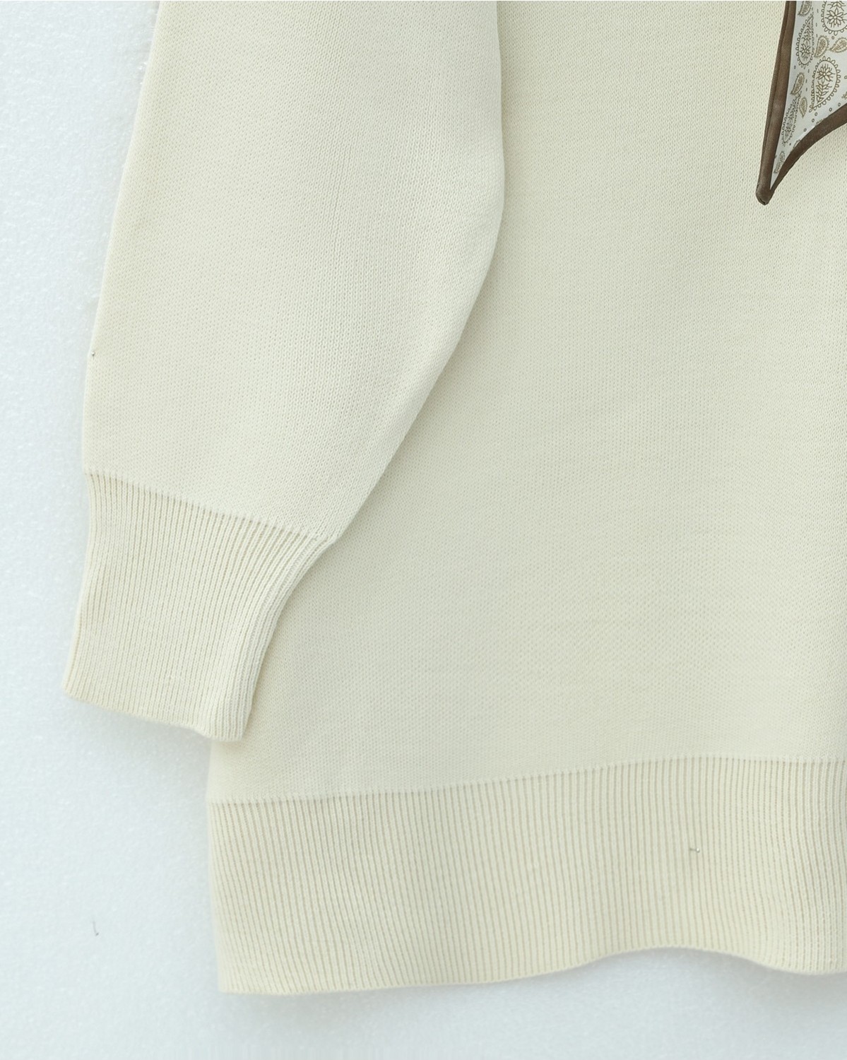 Moda Morfo Polo Yaka Fularlı Yırtmaçlı Salaş Triko Tunik -Krem görsel 6