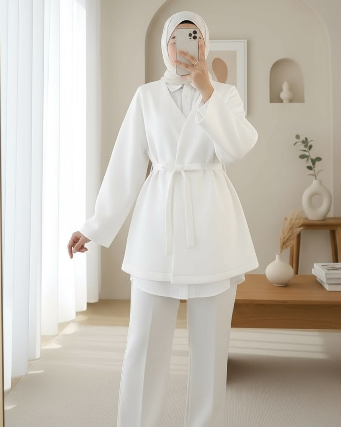 Moda Morfo Beli Kuşaklı V Yaka Scuba Kimono -Siyah görsel 7