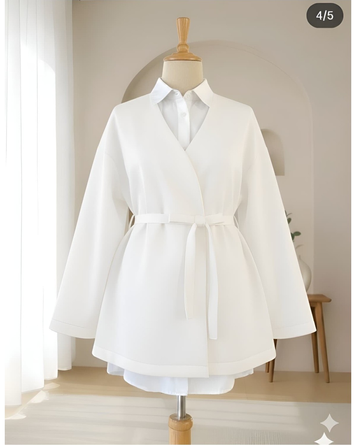 Moda Morfo Beli Kuşaklı V Yaka Scuba Kimono -Siyah görsel 8