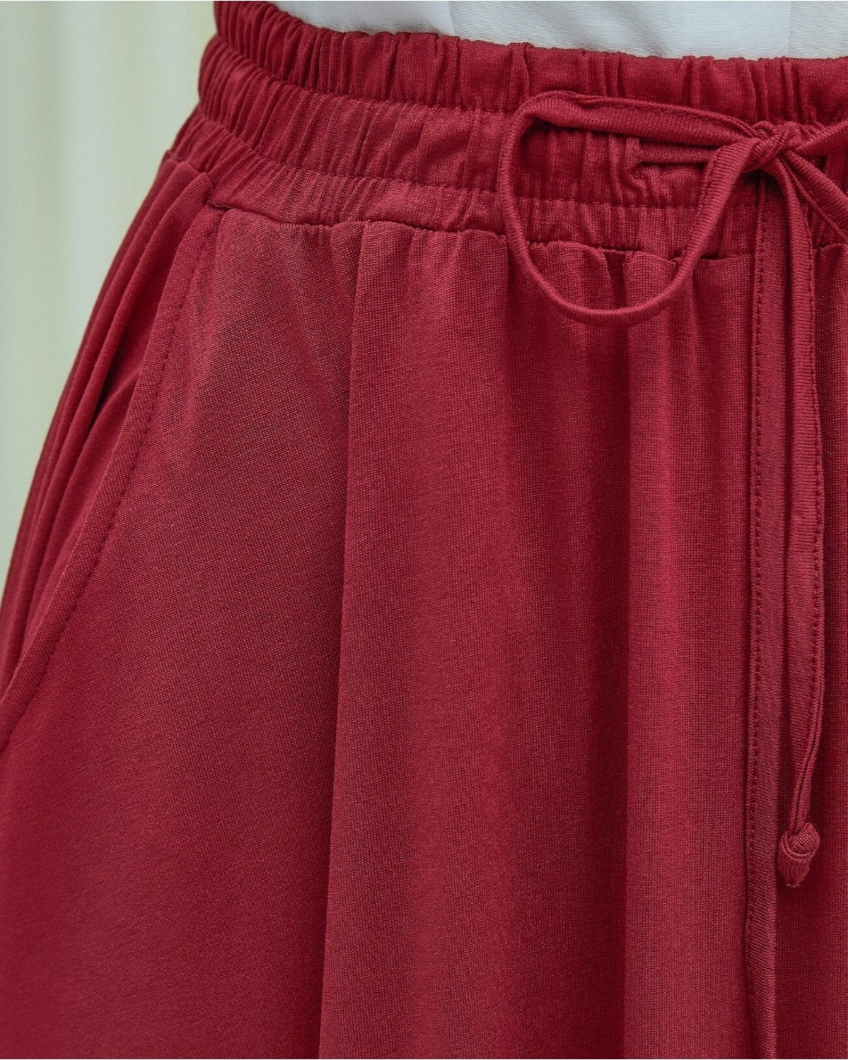 Moda Morfo Beli Bağcıklı Lastikli Cepli Penye Etek -Bordo görsel 4
