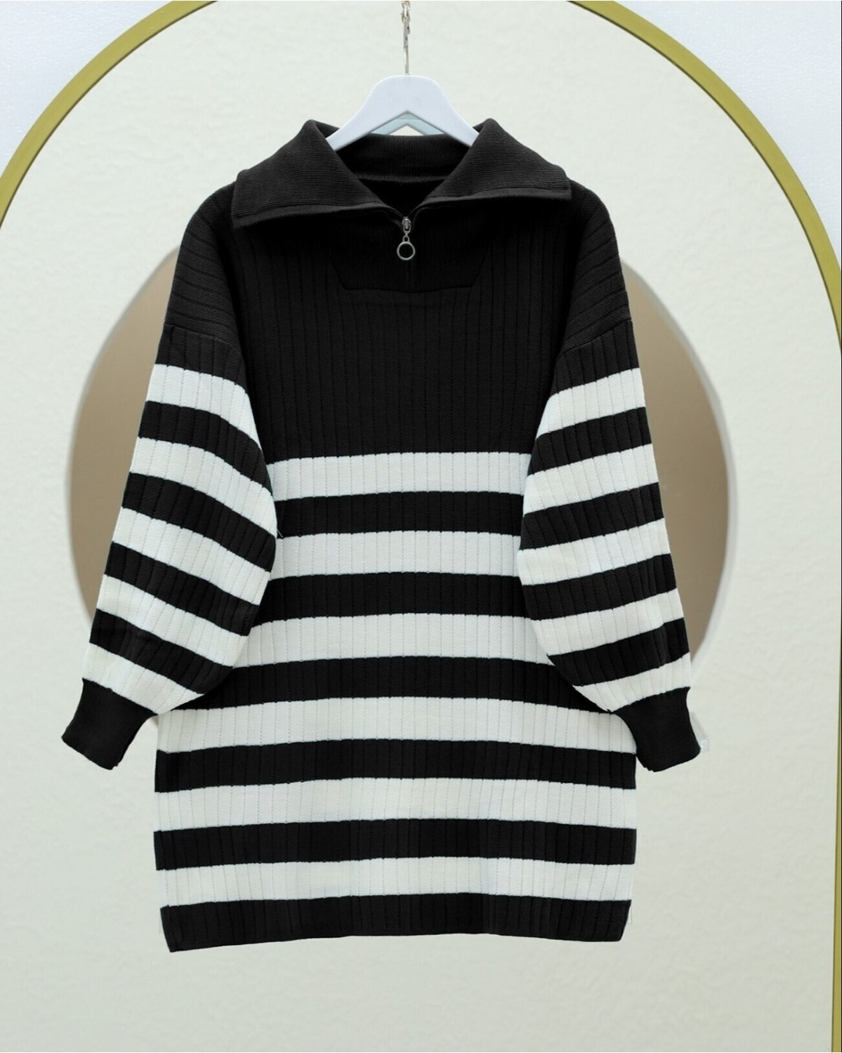 Moda Morfo Fitilli Yarım Boğazlı Fermuarlı Triko Tunik -Siyah görsel 3