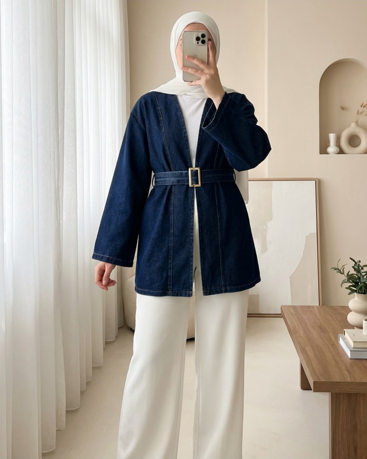 Moda Morfo Beli Kemerli Kot Kimono -Laci