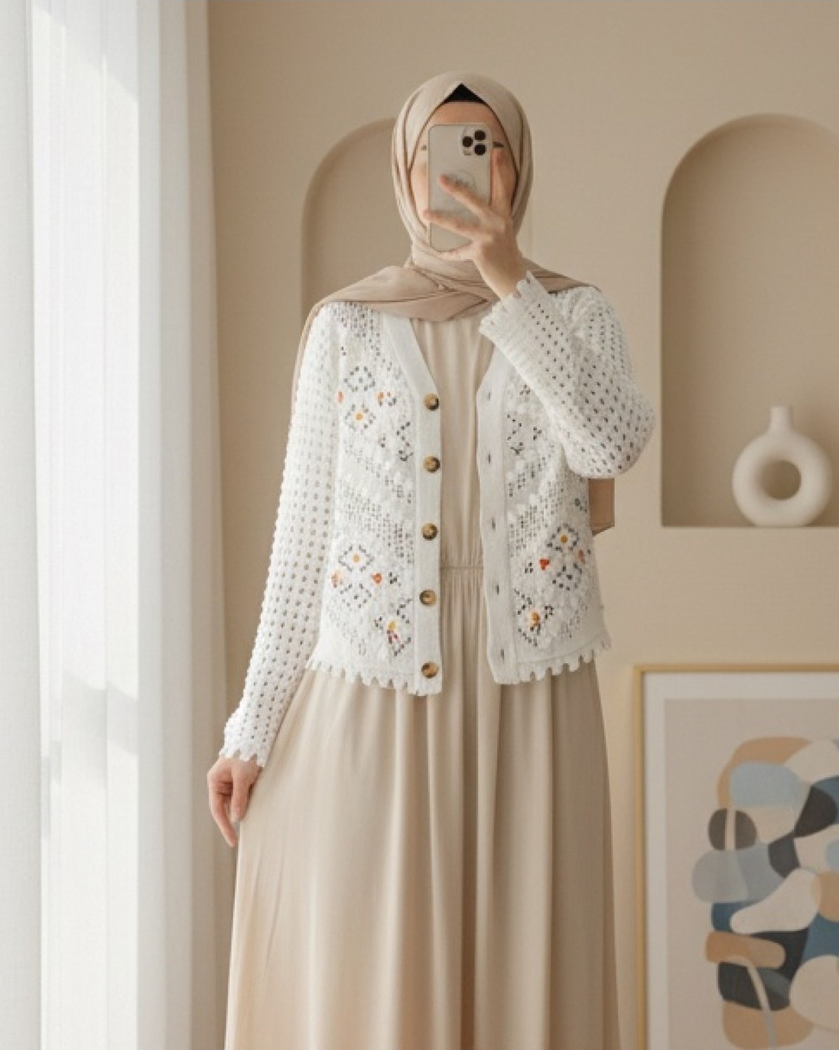 Moda Morfo Çiçek Nakışlı Ponponlu Ajurlu Triko Hırka -Pembe görsel 5