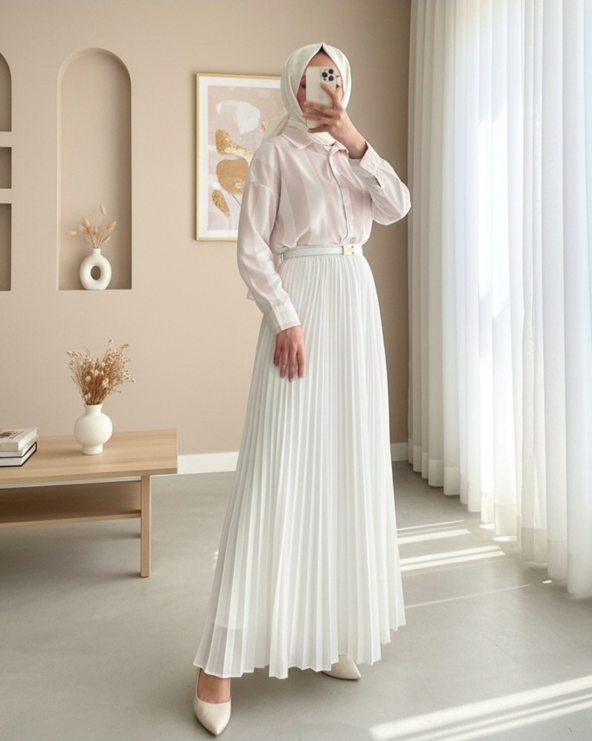 Moda Morfo Kalın Çizgili Düğmeli Gömlek -Vizon görsel 4