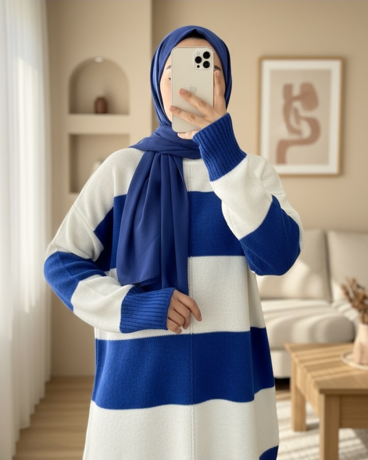 Moda Morfo Kalın Çizgili Triko Tunik -Yeşil
