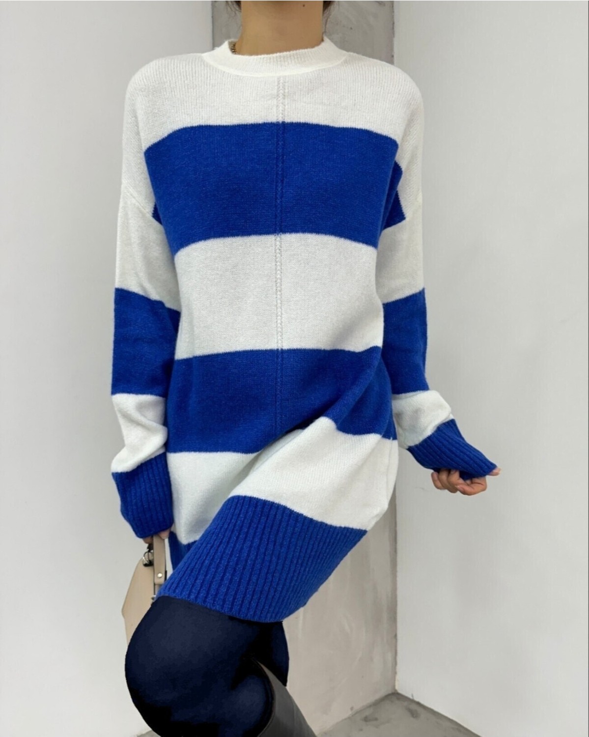 Moda Morfo Kalın Çizgili Triko Tunik -Yeşil görsel 3