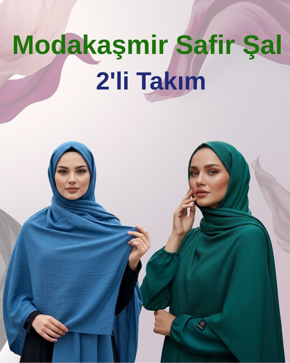 Modakaşmir Moda Kaşmir Safir Pamuklu Şal 2'li Takım