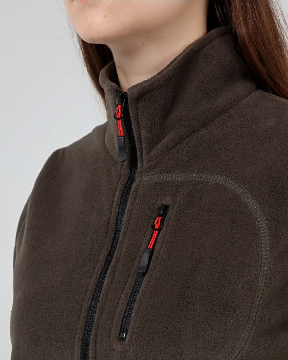 Die Grup Genıus Store Kadın Polar Tam Fermuarlı Outdoor 3 Cepli Spor Polar Ceket (Haki/s) görsel 4