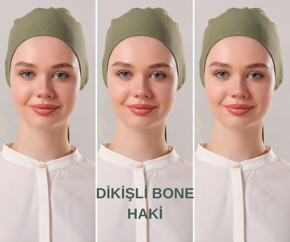 Melodi Scarf Kadın Tesettür Dikişli Set Bone Ekru 3 Adet Bağlamalı Penye Bone