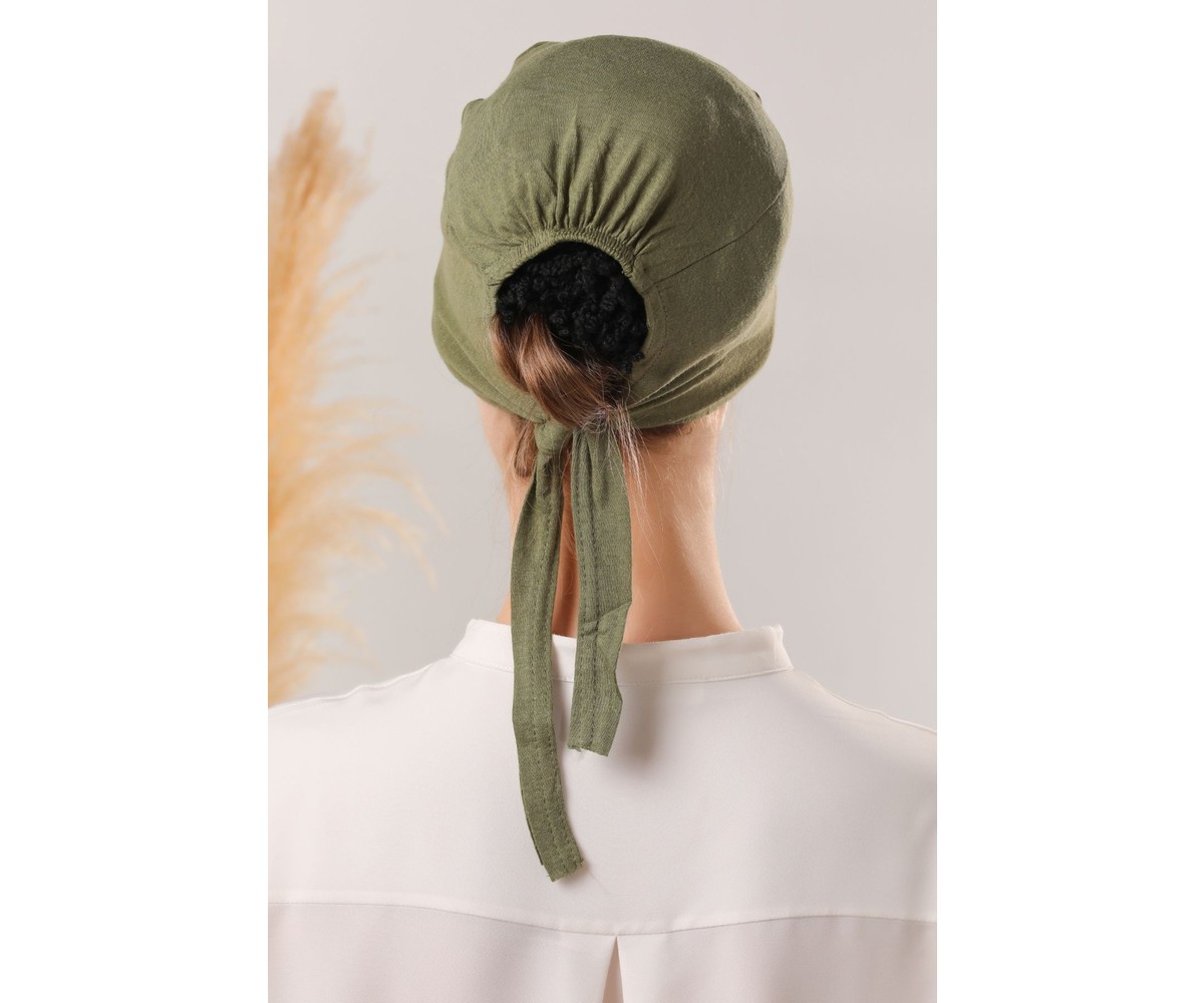 Melodi Scarf Kadın Tesettür Dikişli Set Bone Ekru 3 Adet Bağlamalı Penye Bone görsel 5