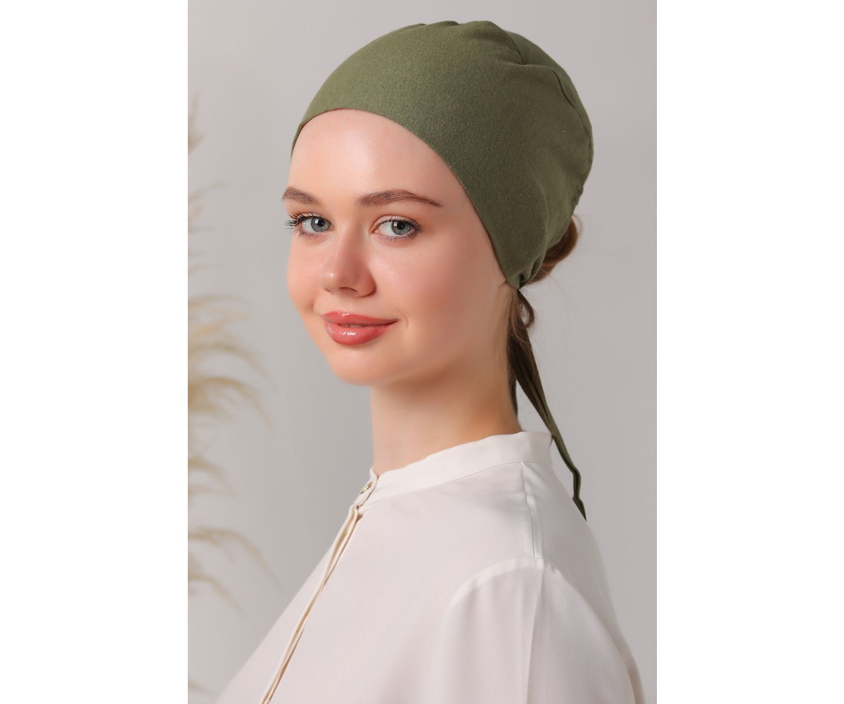 Melodi Scarf Kadın Tesettür Dikişsiz Set Bone Siyah Beyaz Ekru Lacivert Bej 5 Adet Bağlamalı Penye Bone görsel 8
