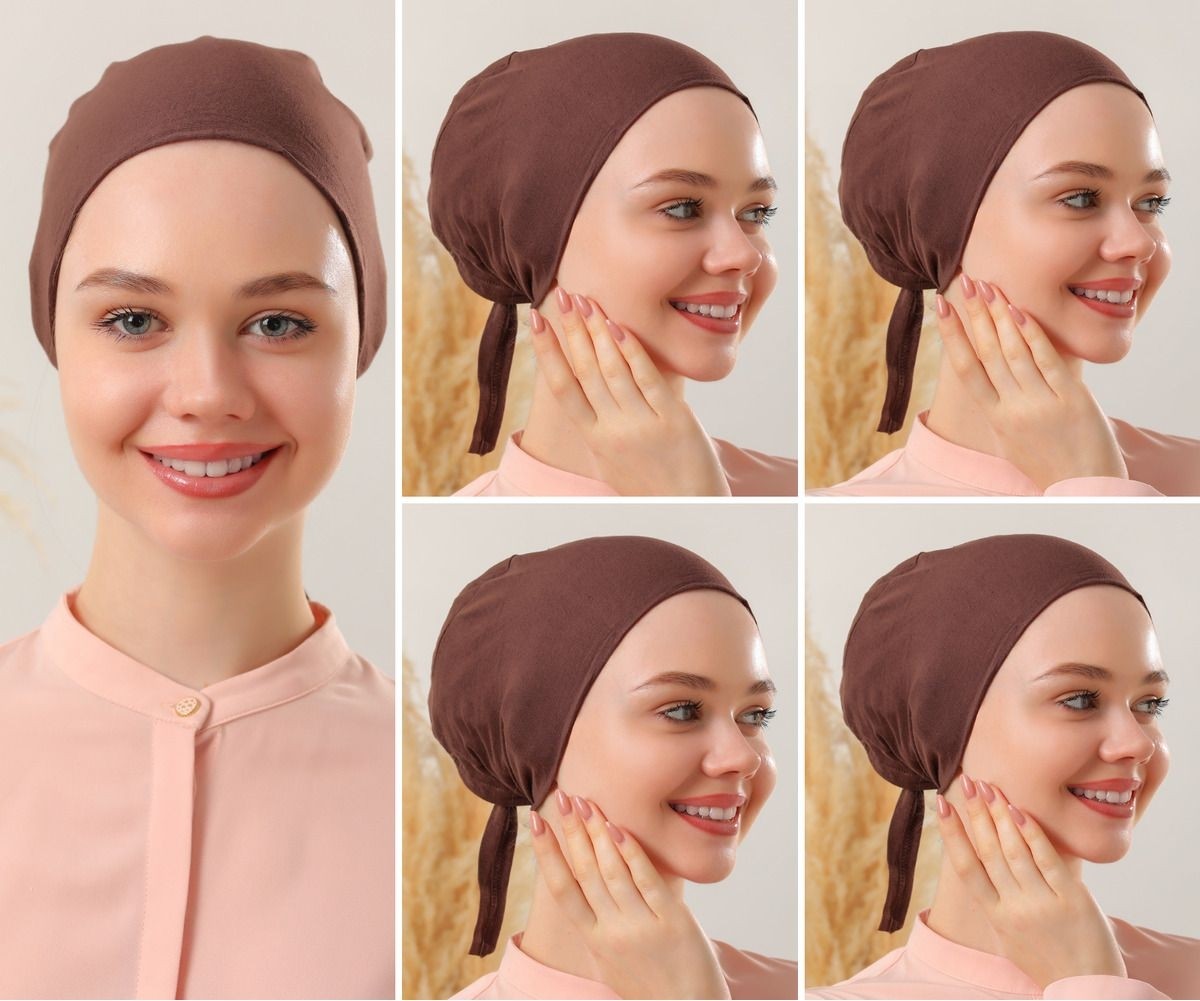 Melodi Scarf Kadın Tesettür Dikişsiz Set Bone Siyah Beyaz Ekru Lacivert Bej 5 Adet Bağlamalı Penye Bone