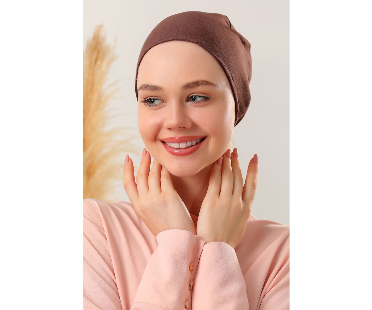 Melodi Scarf Kadın Tesettür Dikişsiz Set Bone Siyah Beyaz Ekru Lacivert Bej 5 Adet Bağlamalı Penye Bone görsel 4