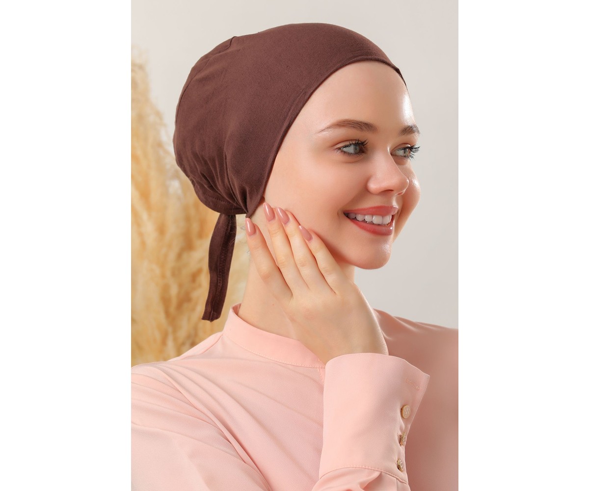Melodi Scarf Kadın Tesettür Dikişsiz Set Bone Siyah Beyaz Ekru Lacivert Bej 5 Adet Bağlamalı Penye Bone görsel 5