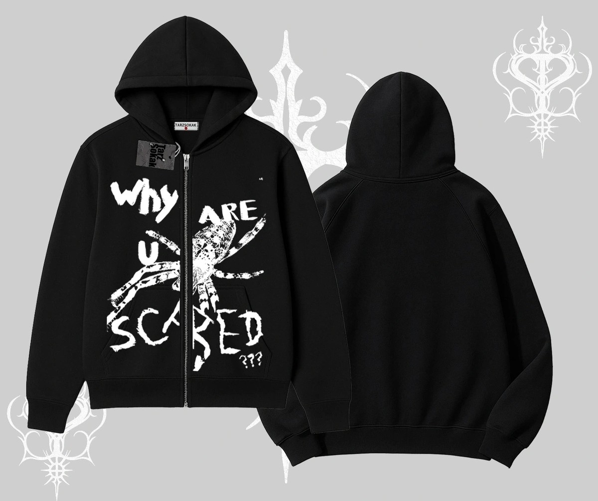 Tarzsokak Beyaz Hırka Sweatshirt Why Are U Scared görsel 3