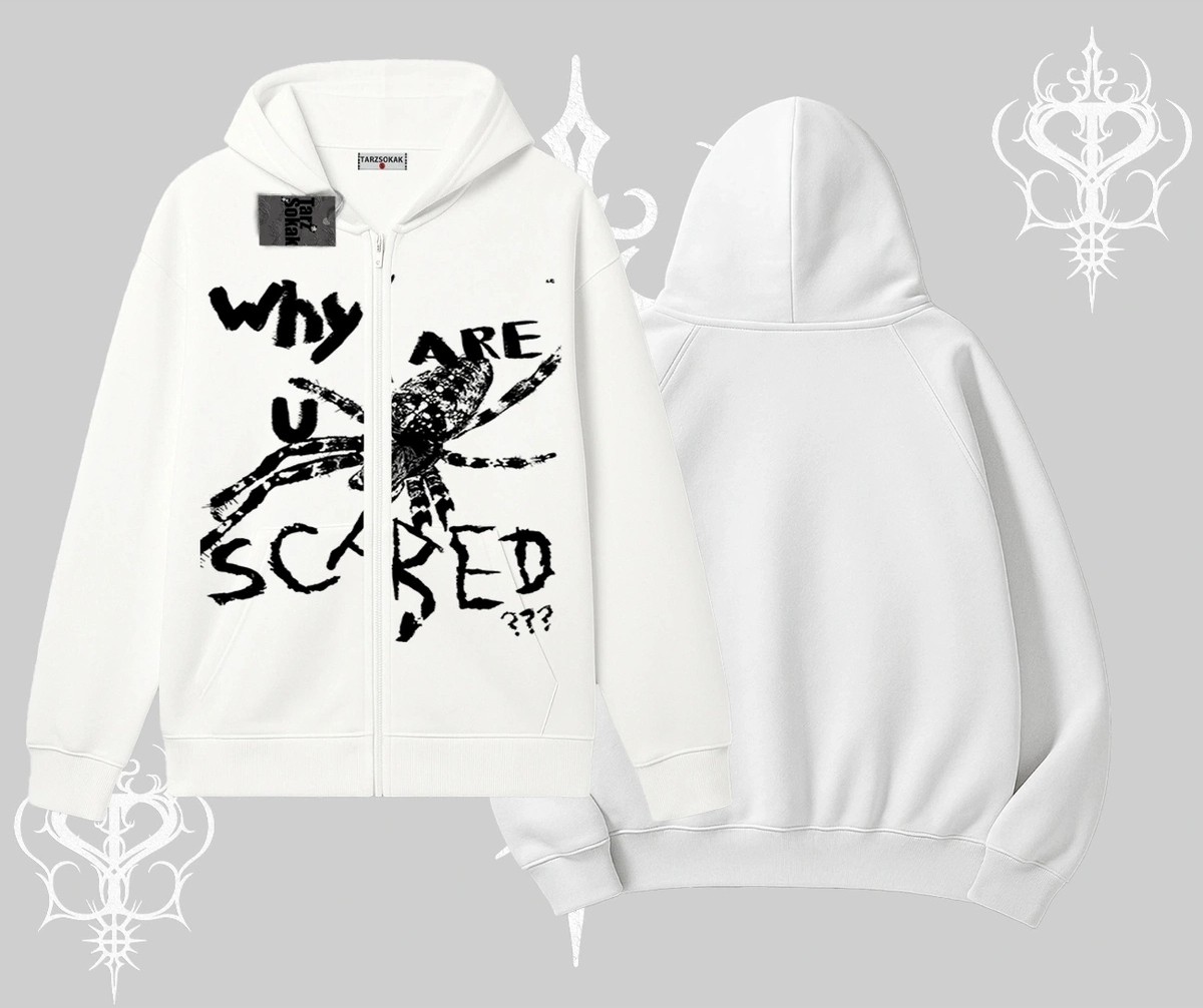 Tarzsokak Beyaz Hırka Sweatshirt Why Are U Scared görsel 3