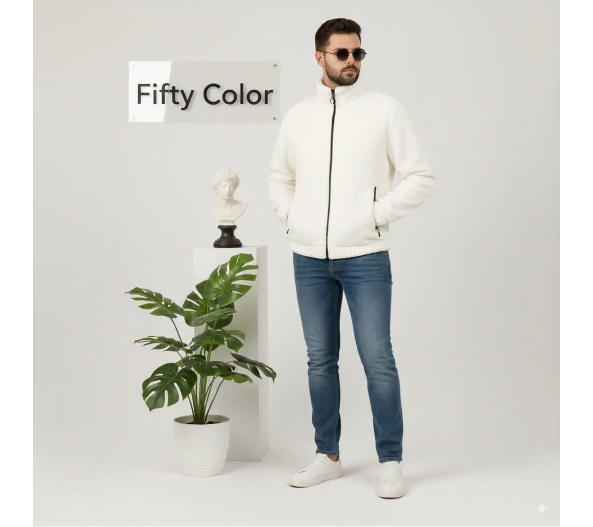 Fifty Color Peluş Wellsoft Dik Yaka Cepleri Fermuarlı Oversize Kesim Peluş Ceket görsel 6