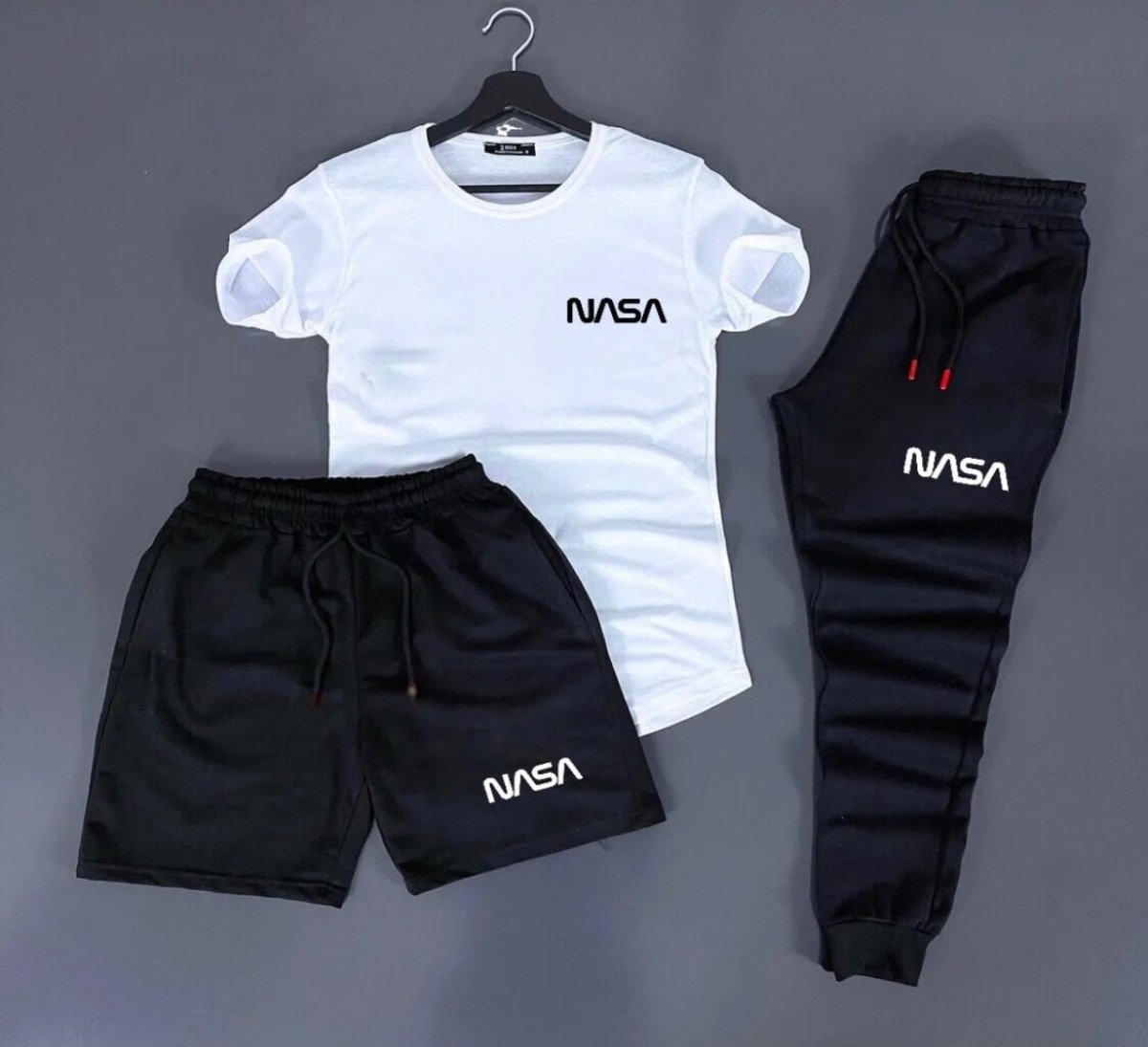 Risil-Nu Company Unisex Yazlık Nasa Baskılı Şort T-Shirt Eşofman Altı 3’lü Set