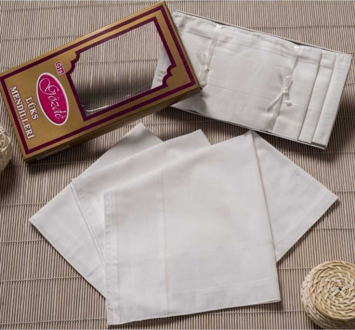 Mira Home Sarı Kutulu 46X46 cm 12 Adet Kumaş Mendil-Beyaz